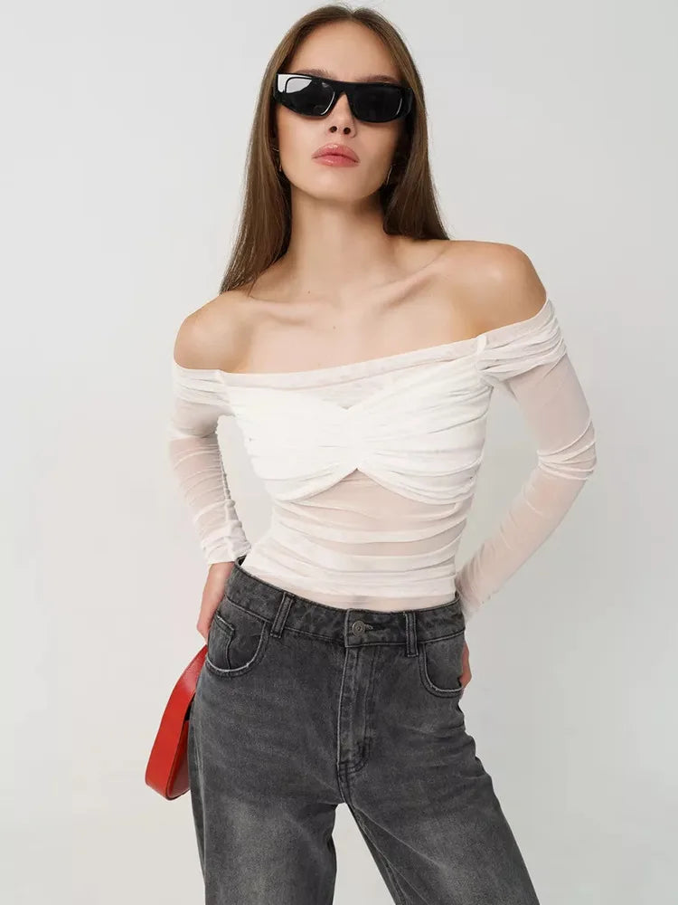 Mesh Off-shoulder Top