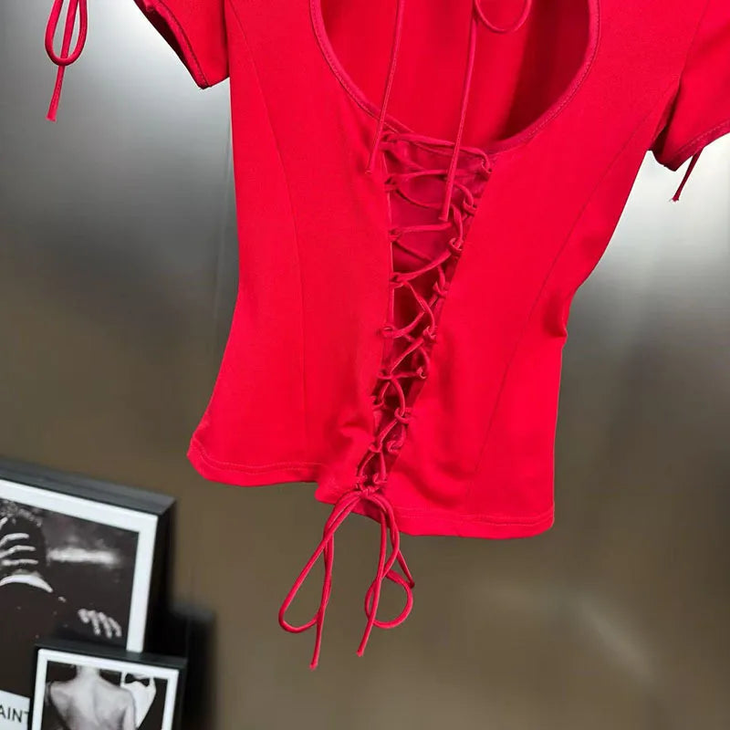 Rouge Lace Up Top