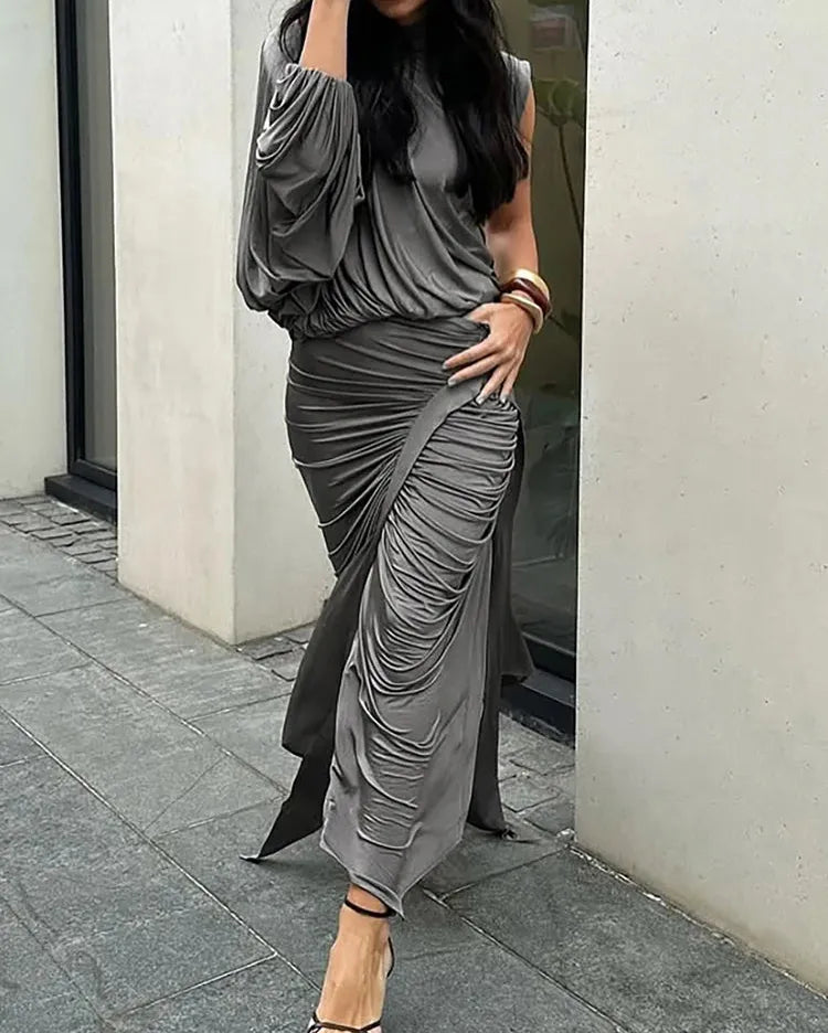 Charcoal Draped Skirt Set