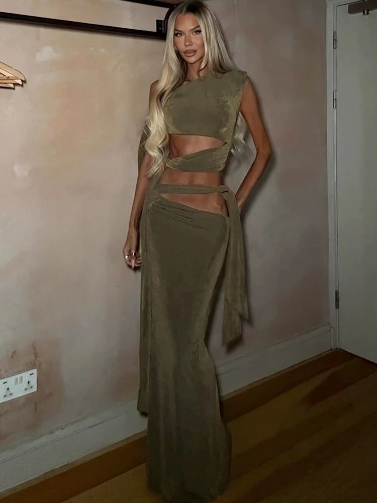 Olive Maxi Skirt Set