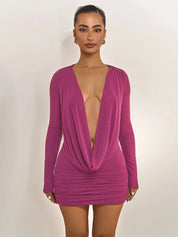 Rosy Deep V Mini Dress