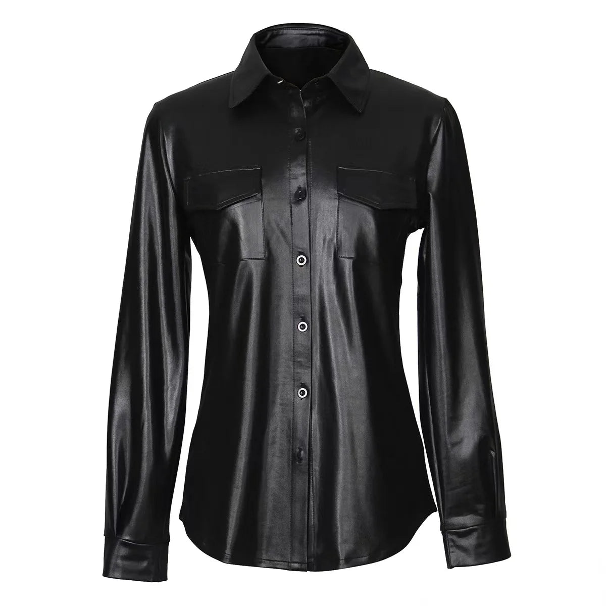 Faux Leather Button Down Top