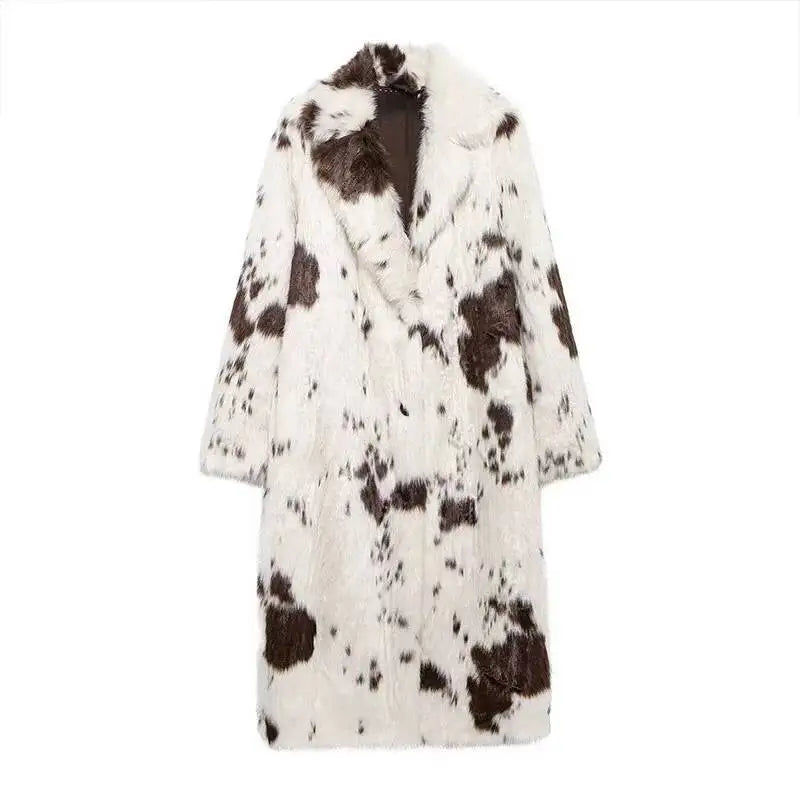 Speckled Faux Fur Midi Coat