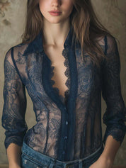 Navy Lace Top
