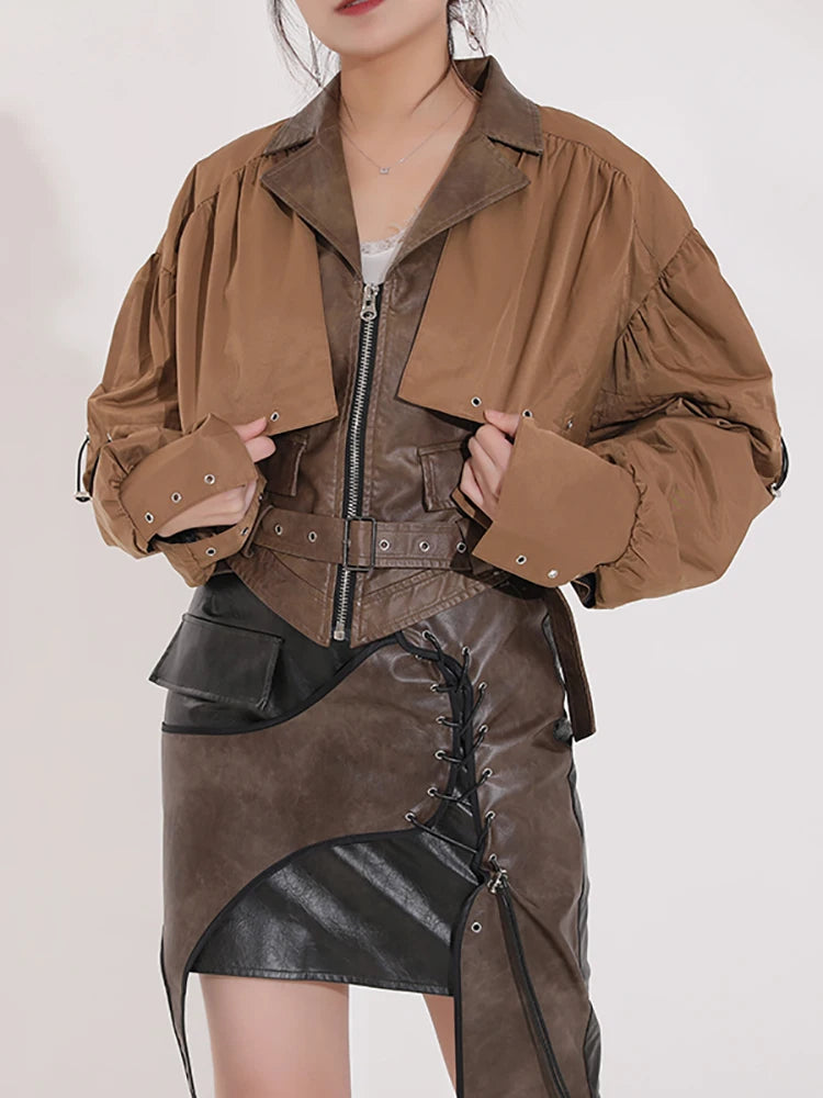 Khaki Faux Leather Jacket