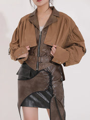 Khaki Faux Leather Jacket