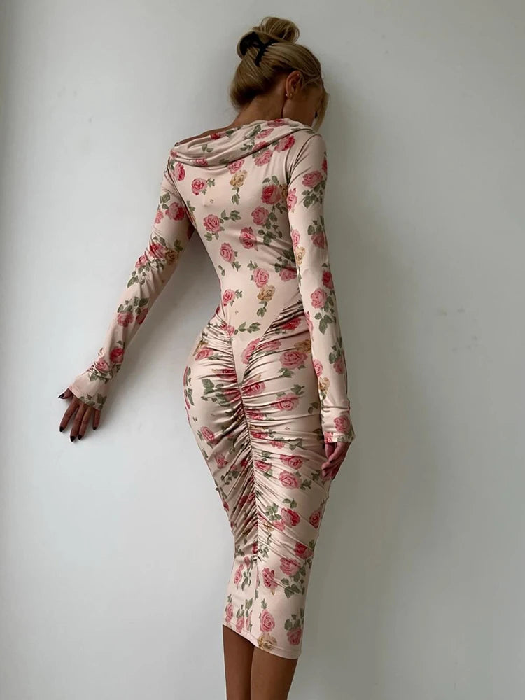 Rose Ruched Midi Dress