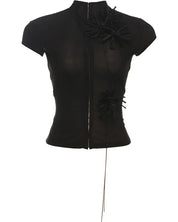 Black Sheer Mesh Tassel Top