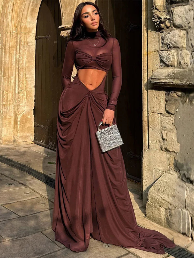 Chocolate Draped Wrap Knot Dress