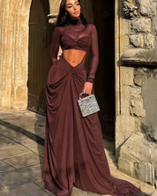 Chocolate Draped Wrap Knot Dress