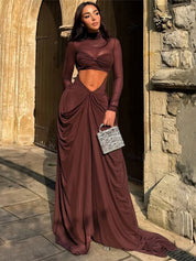 Chocolate Draped Wrap Knot Dress