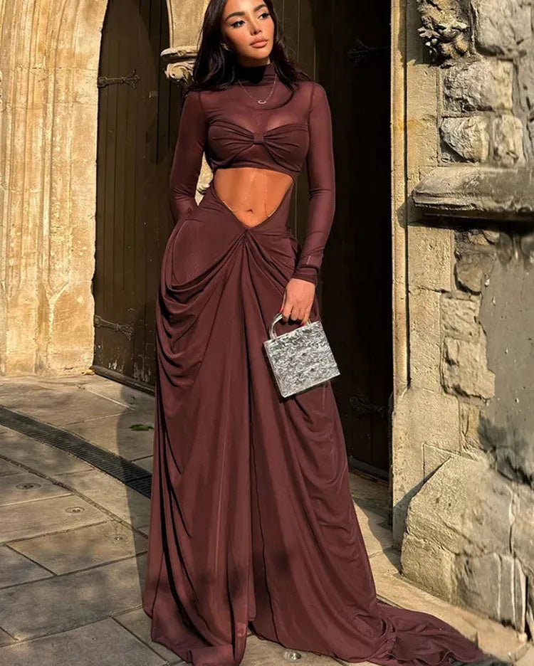 Chocolate Draped Wrap Knot Dress