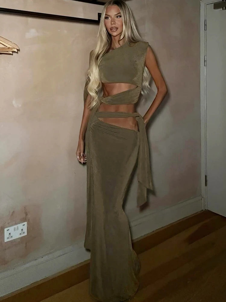 Olive Maxi Skirt Set
