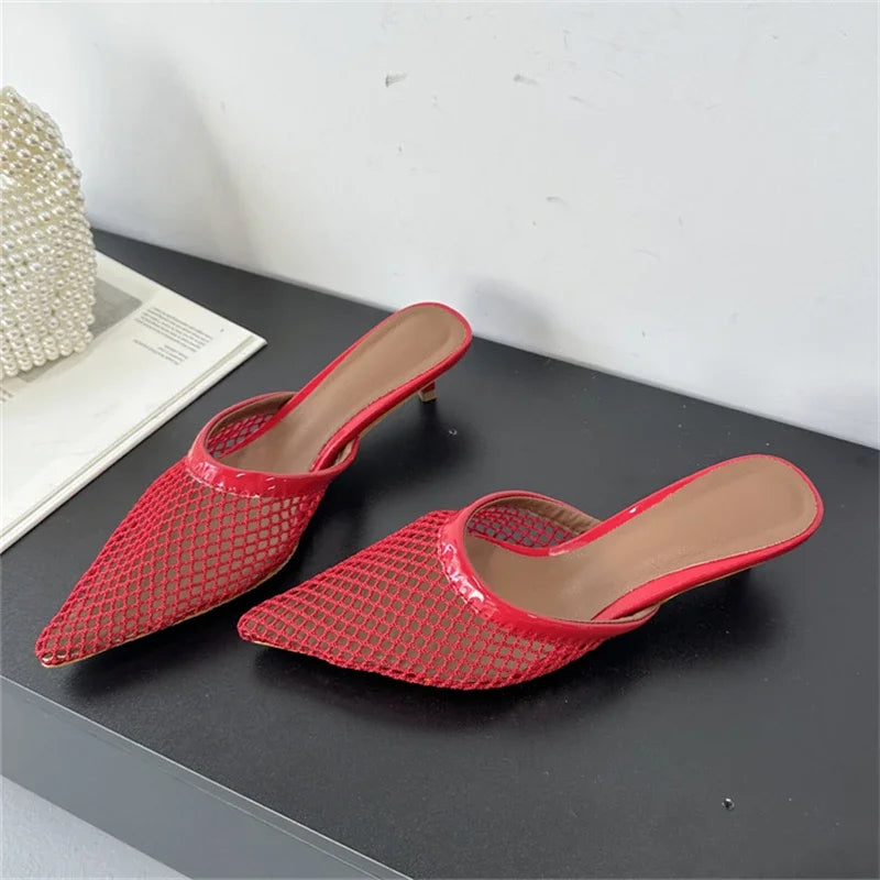 Carrie Pointed Mesh Slip On Mules