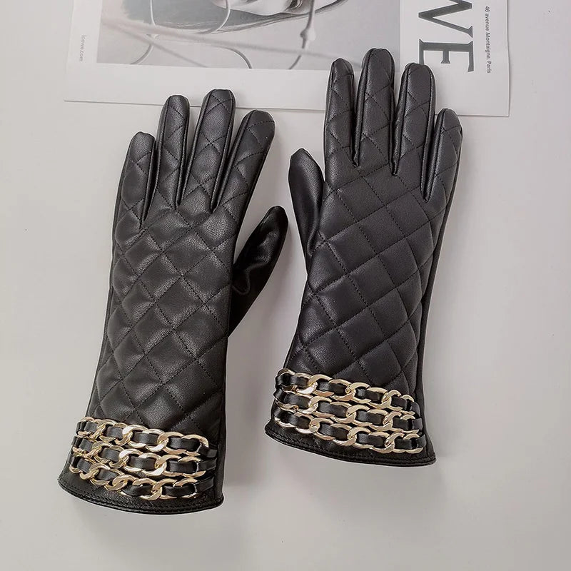 Quilted Faux Leather Gloves