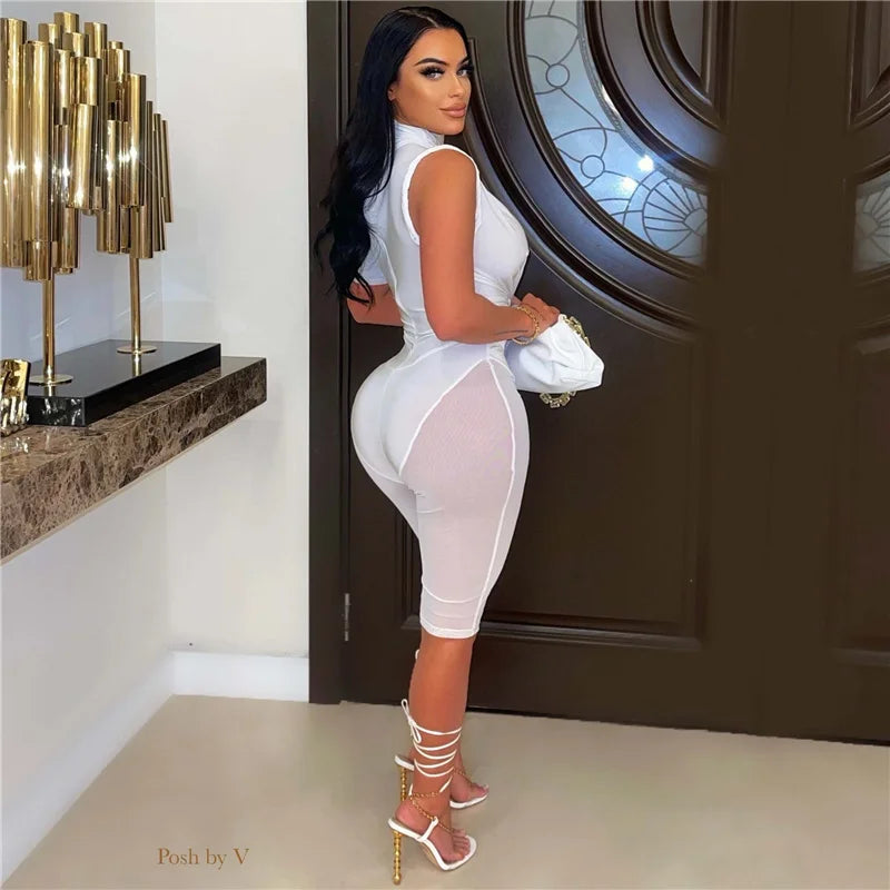 Mesh Patchwork Capri Jumpsuit