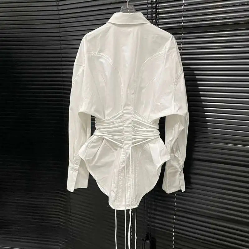 White Collar Drawstring Top