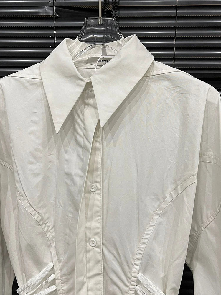 White Collar Drawstring Top