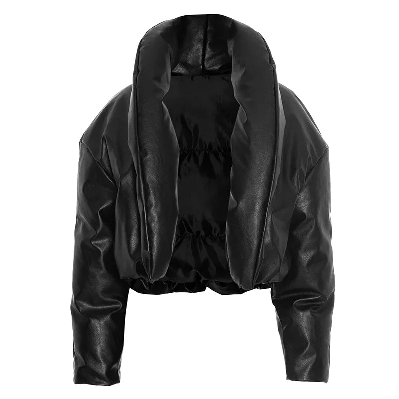 Faux Leather Cropped Puffer