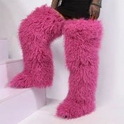 Mongolian Fur Thigh High Boots