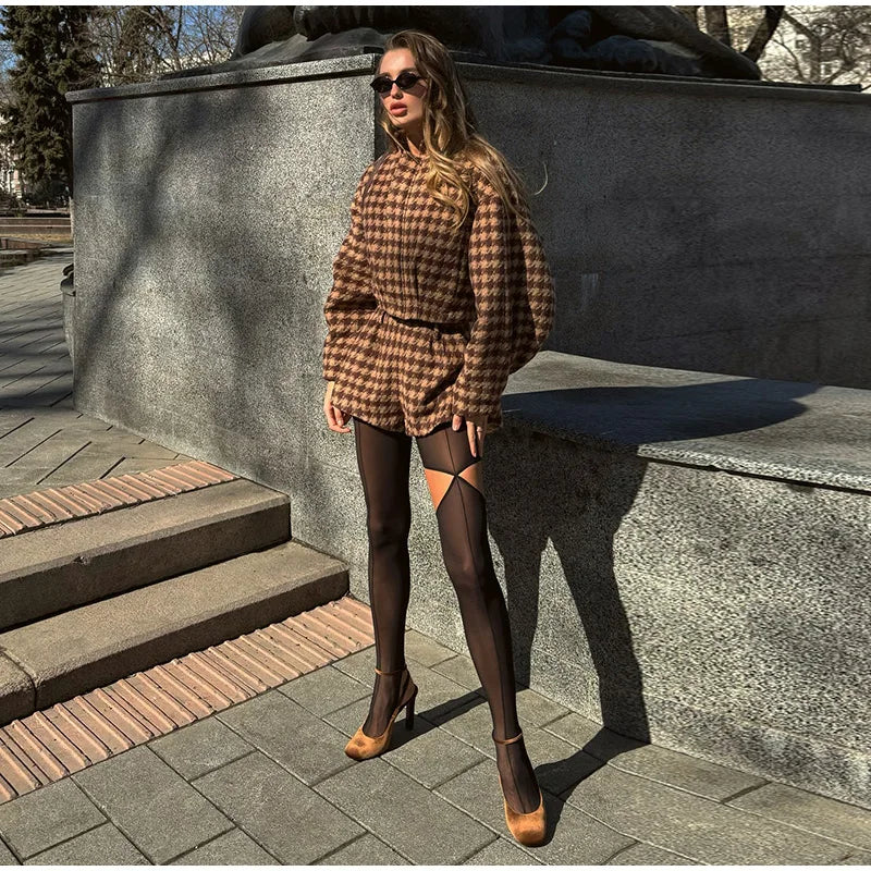 Caramel Houndstooth Set