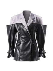 Contrast Leather Blazer