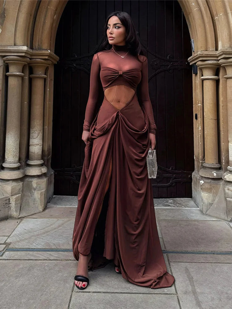 Chocolate Draped Wrap Knot Dress