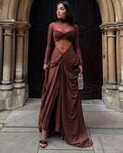 Chocolate Draped Wrap Knot Dress