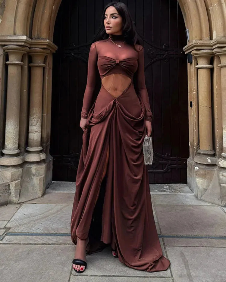 Chocolate Draped Wrap Knot Dress