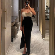High Split Faux Fur Tube Dress
