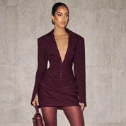 Deep V Neck Ruched Mini Dress