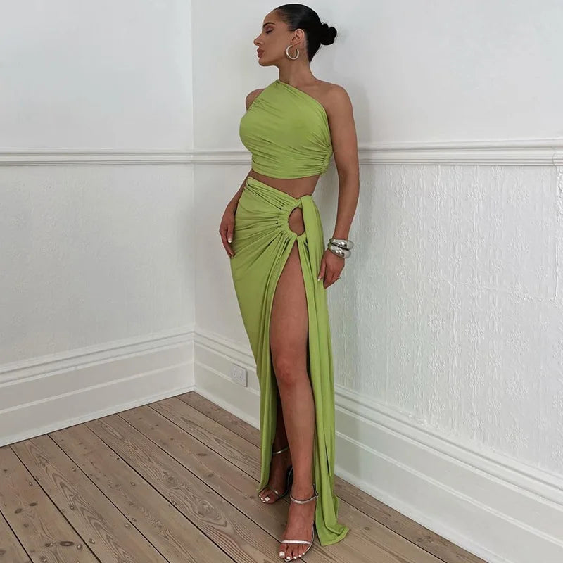 Ruched High Rise Maxi Skirt Set