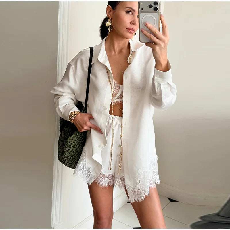 Lace Embroidered Short Set