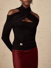 Criss Cross High Neck Knit Top