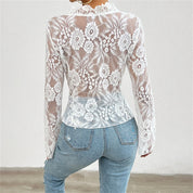 Belli Lace Up Mesh Lace Blouse