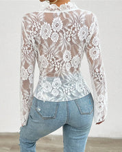 Belli Lace Up Mesh Lace Blouse
