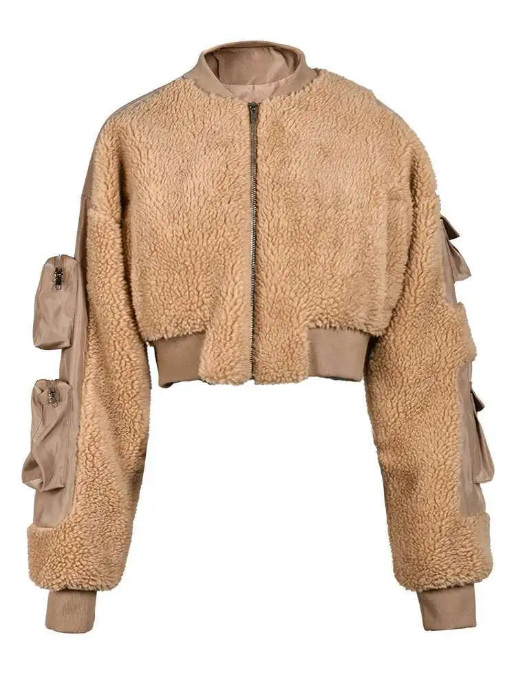 Caramel Cropped Cargo Jacket