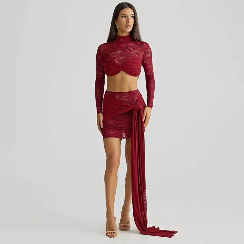 Barely There Lace Panel Skirt Set