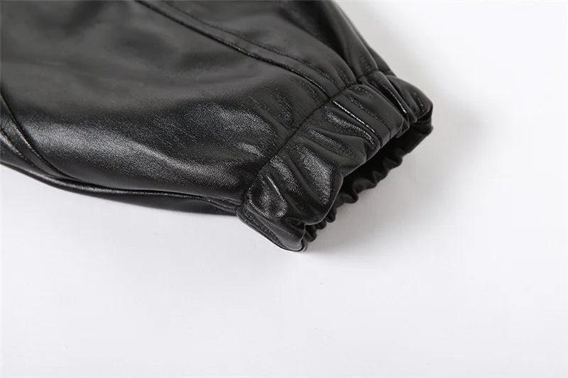 Faux Leather Hooded Jacket