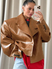 Oversized Faux Leather Cropped Jacket