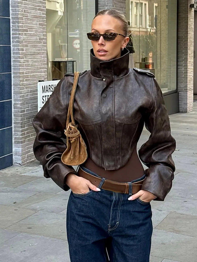 Vintage Cropped Faux Leather Jacket