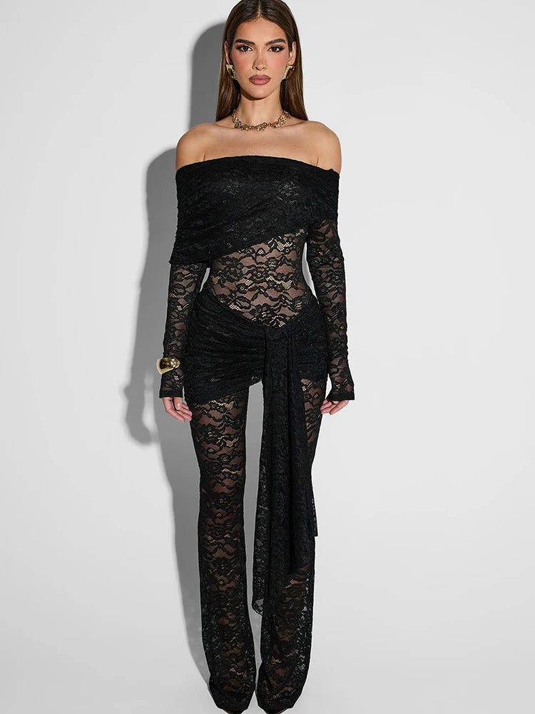 Black Off Shoulder Lace Jumpsuit