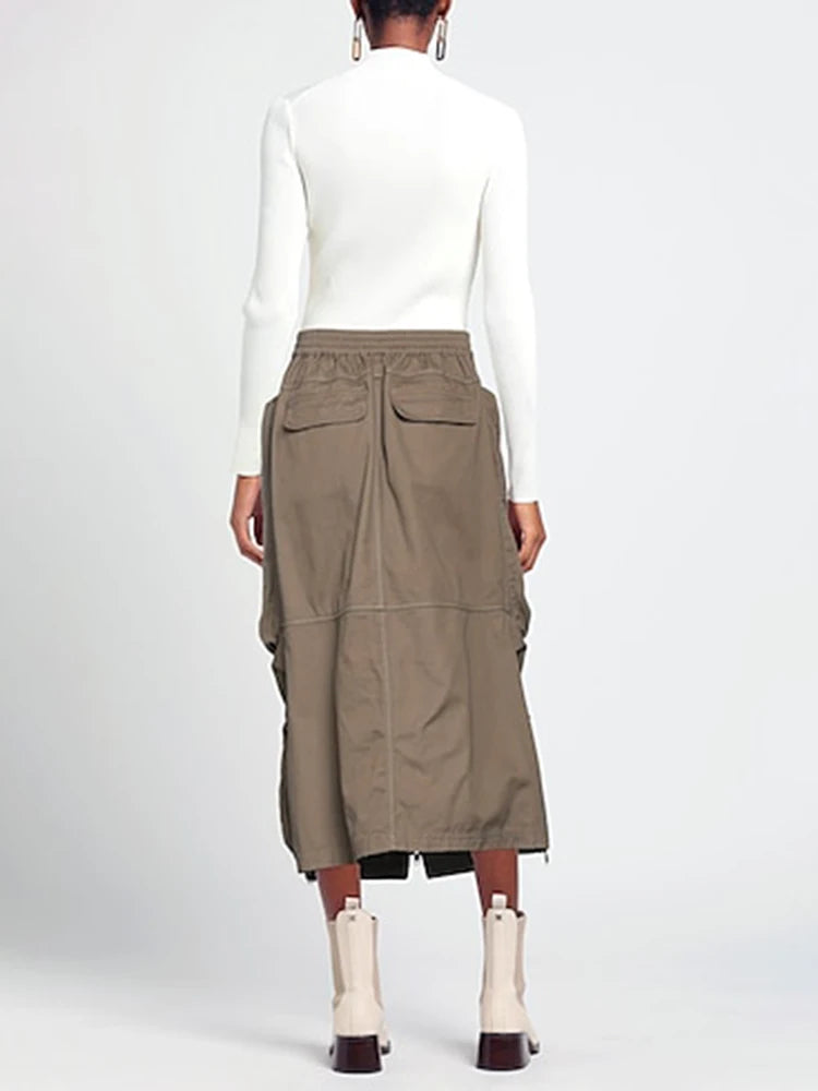 Zip Up Cargo Midi Skirt