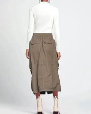 Zip Up Cargo Midi Skirt
