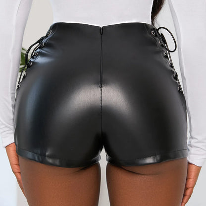 Faux Leather Lace Up High Waist Shorts