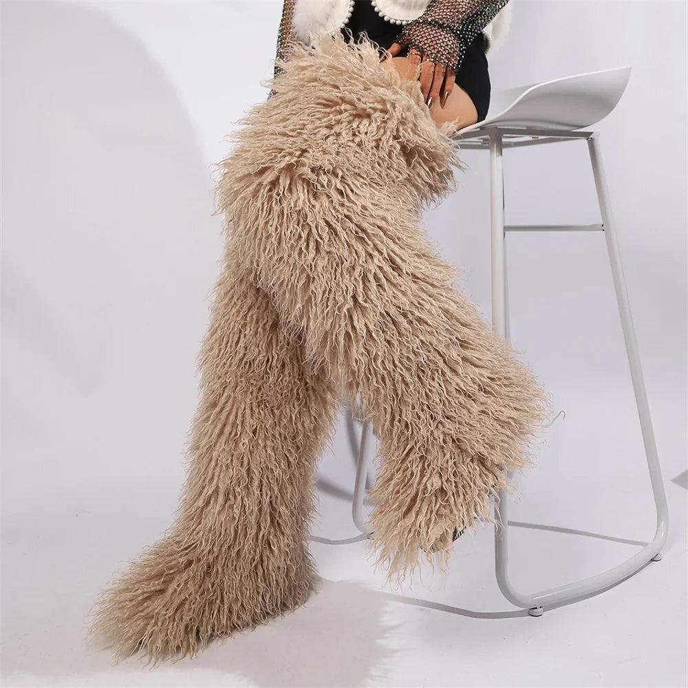 Mongolian Fur Thigh High Boots