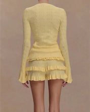 Knit Ruffled 2 Piece Short Set