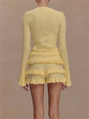 Knit Ruffled 2 Piece Short Set