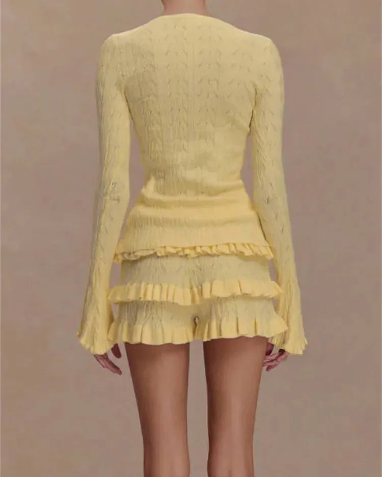 Knit Ruffled 2 Piece Short Set