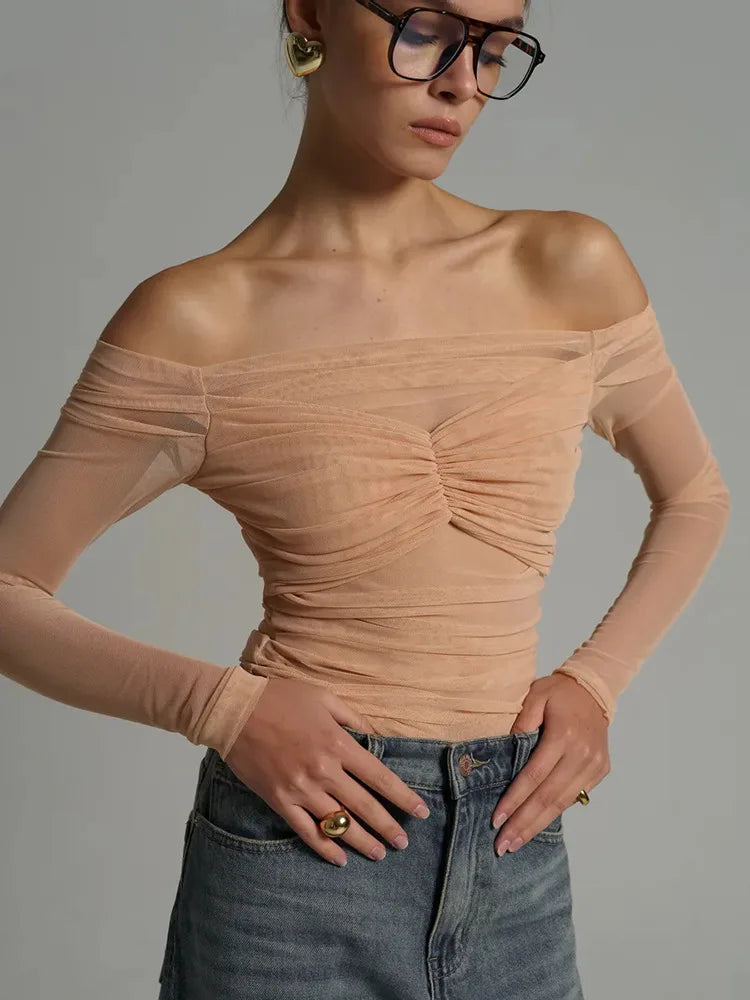 Mesh Off-shoulder Top